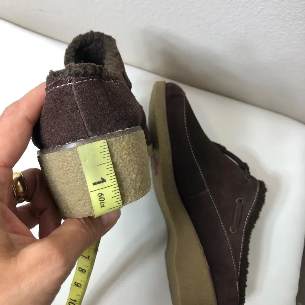 Lands' End Women's Leather Chalet Tassel‎ Fur Lining Brown Mules Clogs 8B